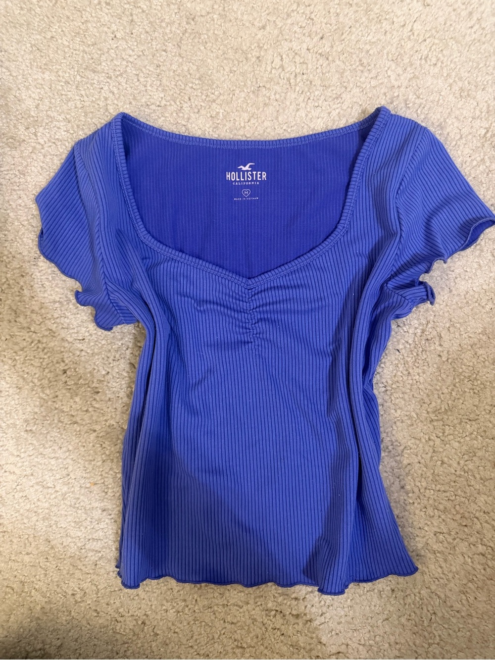 Hollister Ribbed Scoop-Neck Short Sleeve Top in Royal Blue